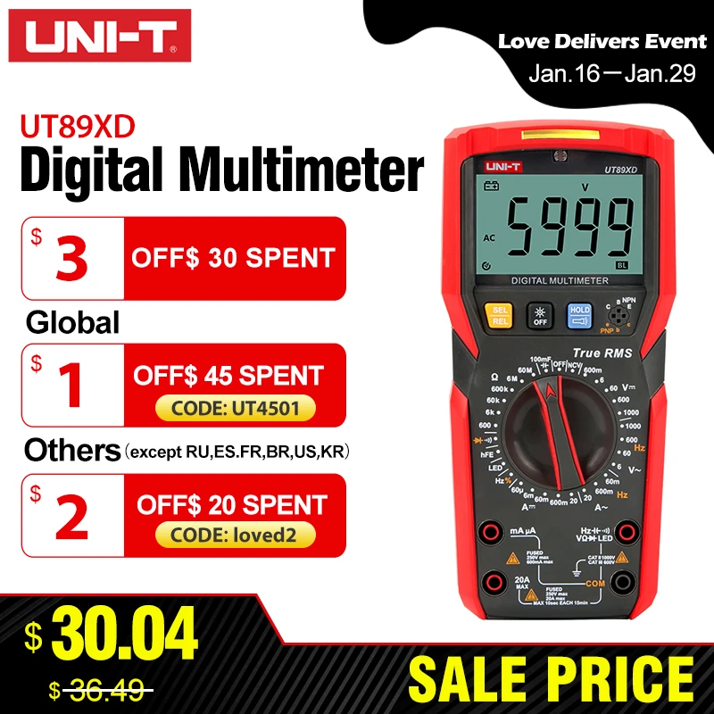 Multímetro Digital UNI-T UT89X UT89XD, valores eficaces auténticos de
