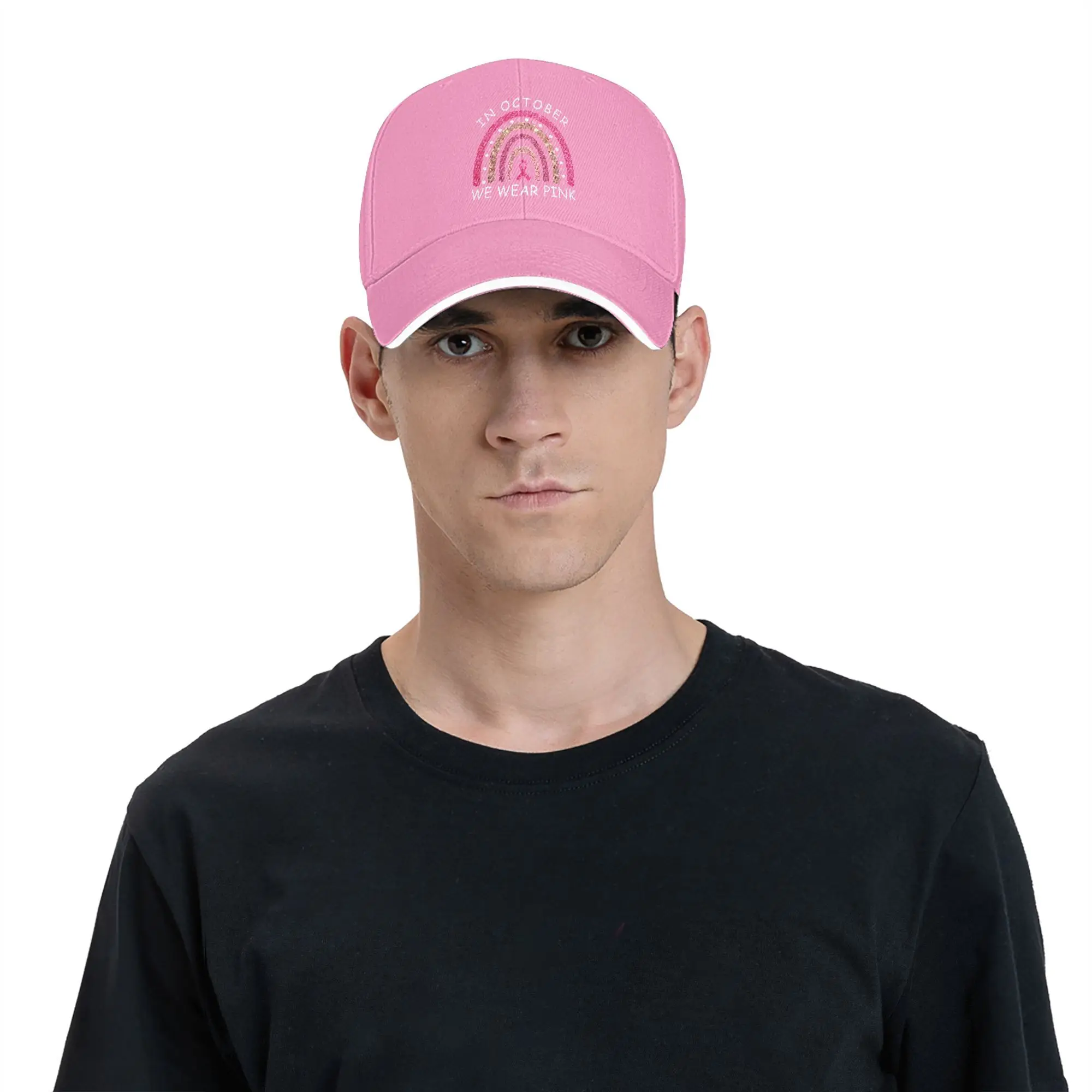 Oktober tragen wir rosa Regenbogen Brustkrebs-Bewusstseinsband Sandwich Cap Baseball Cap Hut verstellbare Snapback Caps Hut Caps – Detail 2