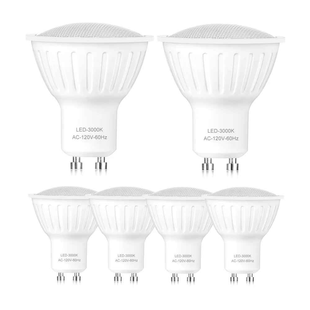 

6pcs LED GU10 60W Replacement Spotlight Bulb, 120V 7W Dimmable GU10 Base, 3000K Soft White, 120°Beam Angle, 580LM