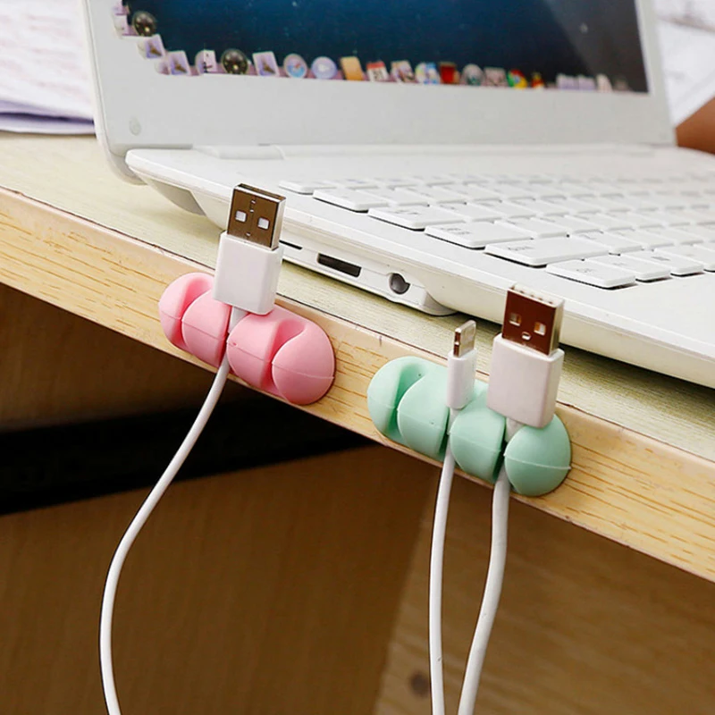 Silicone Cable Winder Self Adhesive Desktop Cable Holder Kawaii USB Charger Data Line Fixer Clips Desk Organizer Office Supplies