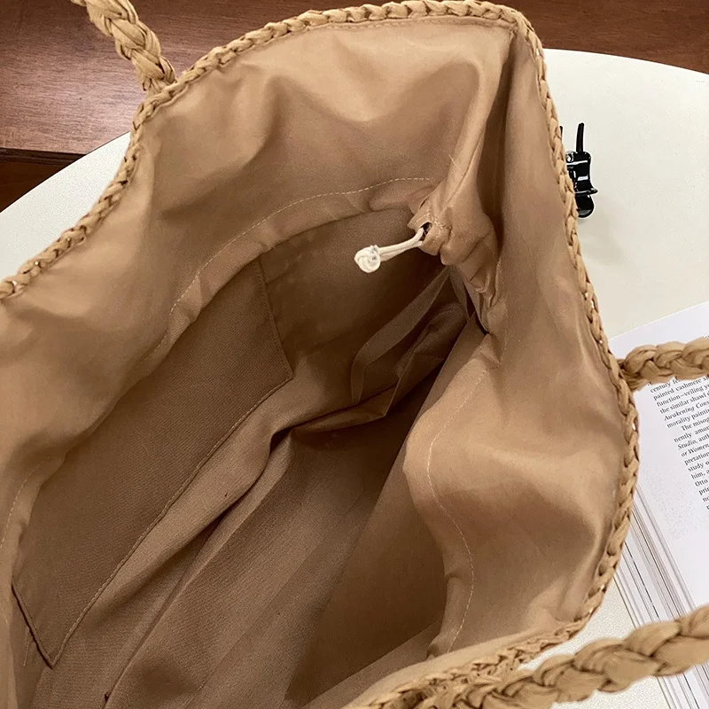 Straw Hollow Out Knitting Tote Bag Large Capacity Handmade Shoulder Handbag Women 2024 Designer Casual Beach Bag Ethnic Style