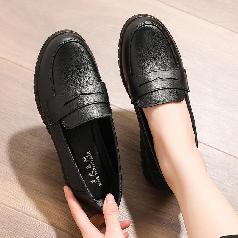 Туфли женские из натуральной кожи, дышащие лоферы, мягкая подошва, без застежки, плоская подошва, повседневная обувь для мам, весна/осень