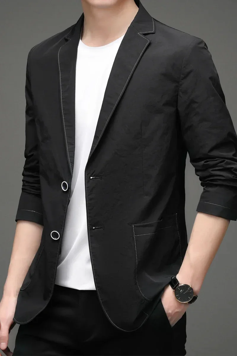 thumbnail image 1 of Traje pequeño de algodón ajustado de alta gama para hombre, informal, de una sola capa y fino, para primavera y verano, abrigo estilo western para hombre, 1 of 5