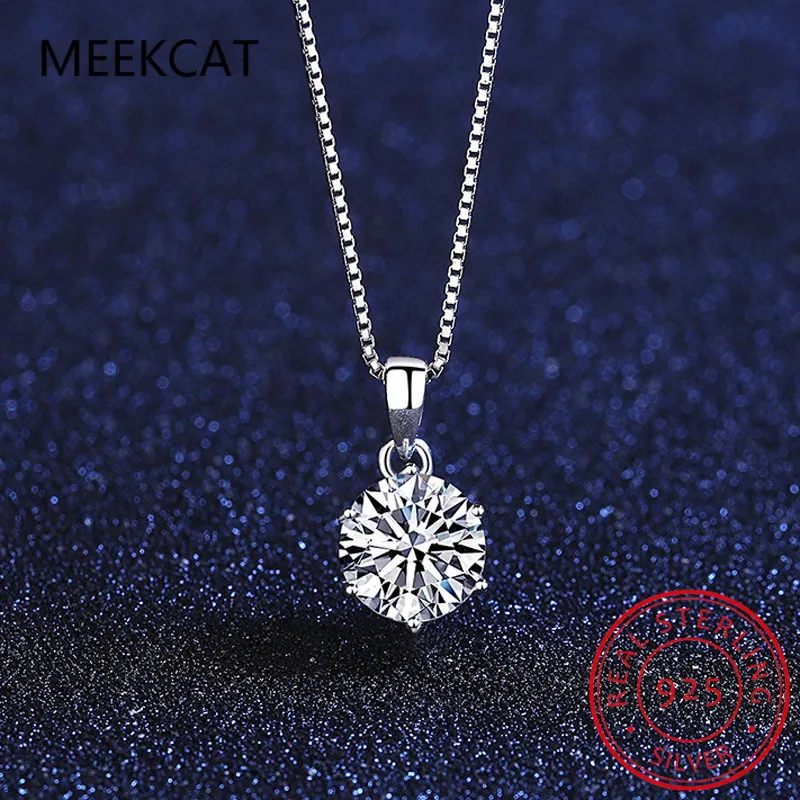 Moissanite Necklace Silver Necklace 2.0ct VVS1 D Color Moissanite Necklace 925 Soild Sterling Sliver Chain with Certificate Fine Jewelry for Woman