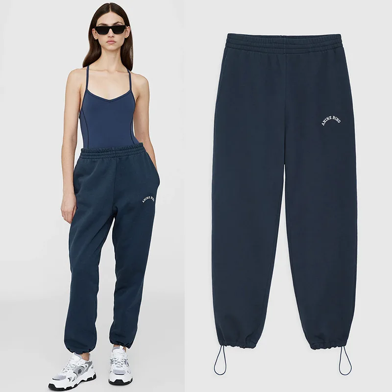 

Classic Letter-printed Elasticated Waist And Feet Sweatpants Plus Fleece Sweatpants For Winter And Fall Women's Clothing