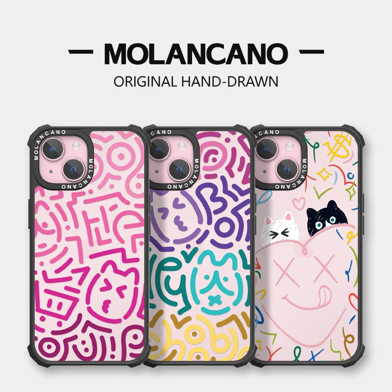 MOLANCANO-Hard Back Case with Soft TPU Bumper for Girl, Abstract Line Pattern Design, iPhone 15, 14, 13, 12 Pro Max, Plus, Mini