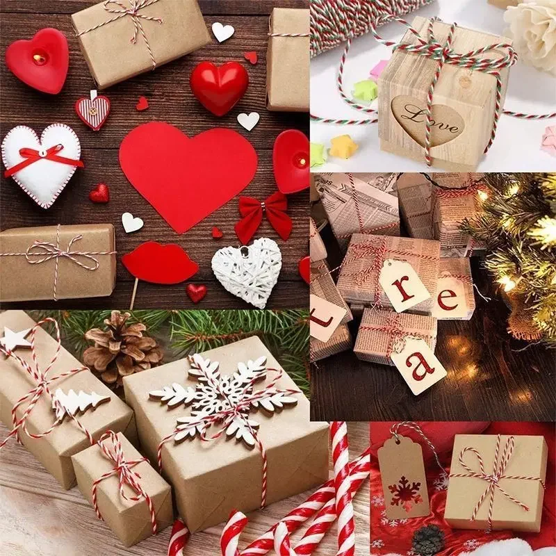 100 m zweifarbiges Baumwoll-Bäcker-Schnur-Seil, rot-weißes Baumwollseil, Weihnachten, Hochzeit, Dekoration, Geschenkpaket, Schnur, DIY, Basteln, Verpackung – Detail 4