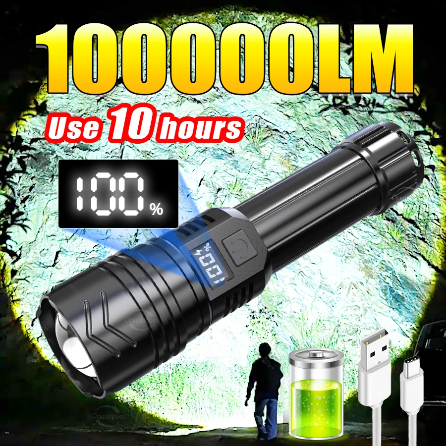 Ultra Powerful P800 High Power Led Flashlight ZOOM Torch 3 Modes Usb Rechargeable Lamp Self Defense Tactical Camping Lantern