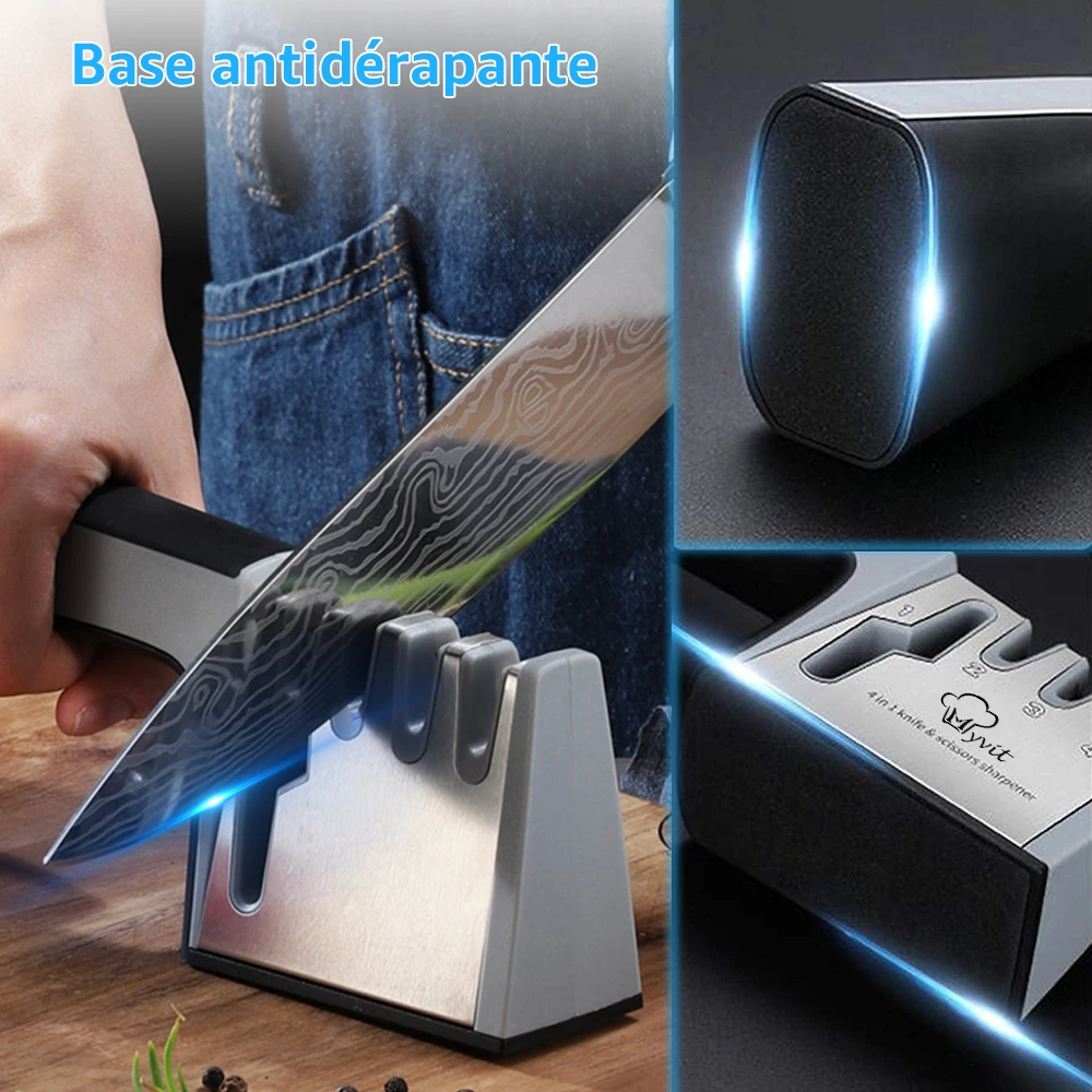 4 en 1 Aiguiseur de Cuisine Affuteur Couteau et ux,Aiguiseur Couteaux  Professionnel, Knife Sharpener avec