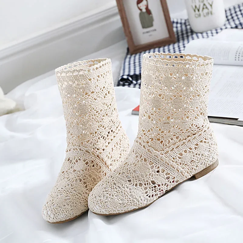 Summer Breathable Mesh Flat Heel Ankle Boots for Women