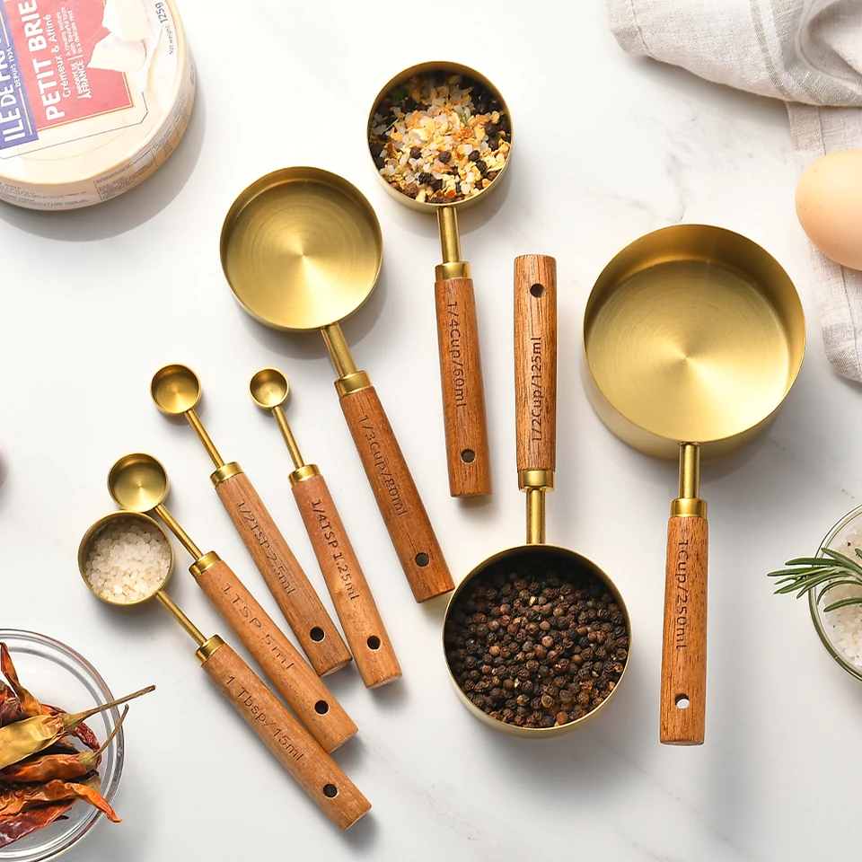 2 Cuillères Mesure 1/4 Tasse (60 Ml) En Inox Avec Manche En Bois - Pour Cuisine, Café, Nourriture Animaux