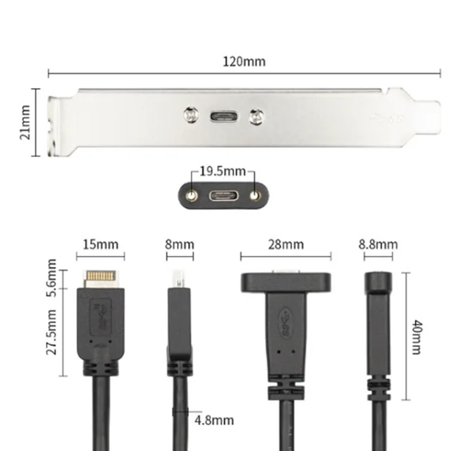 USB 3.1 Front Panel Header Type E to Type-C Female Extension Cable Panel  Mount