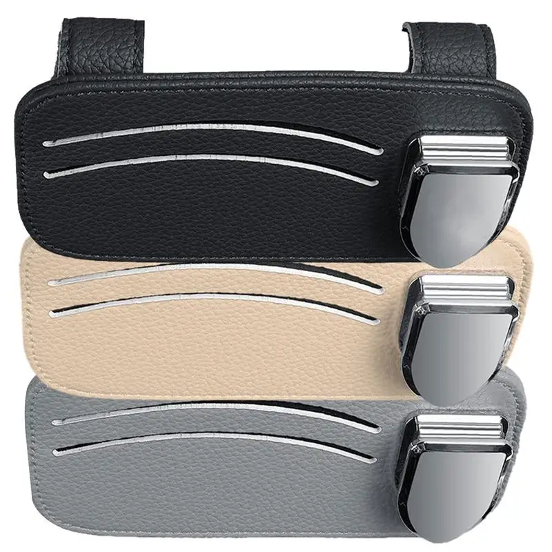 

Universal And Wear Resistant Visor Glasses Car Eyeglasses Clip Holder Durable Leather Visor Glasses Holder Card Storage For cars
