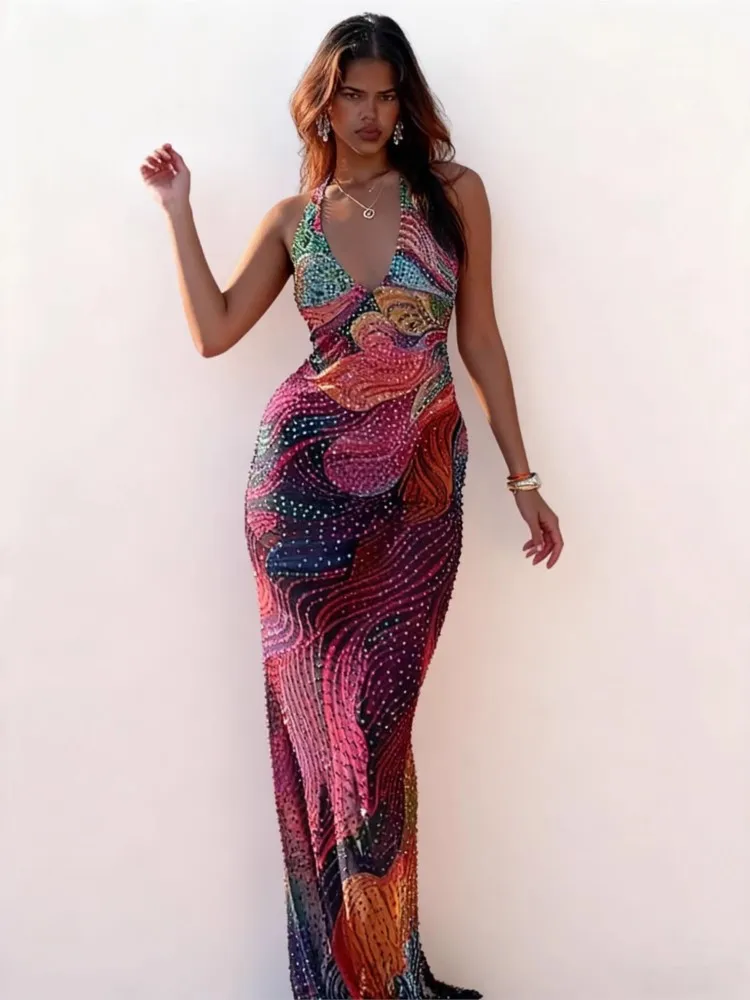 Summer Cover Ups Women Swimsuit Halter Sleeveless Robes Bathing Suit 2026 New Print Beach Holiday Maxi Dresses Cover-Up 1