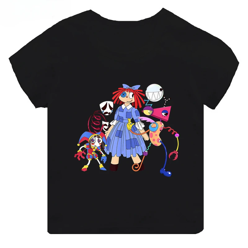 Hot Sale The Amazing Digital Circus Print Kids T-shirt Girls Clothes Baby Boys Black Short Sleeve Cotton T Shirt Children Tops 2
