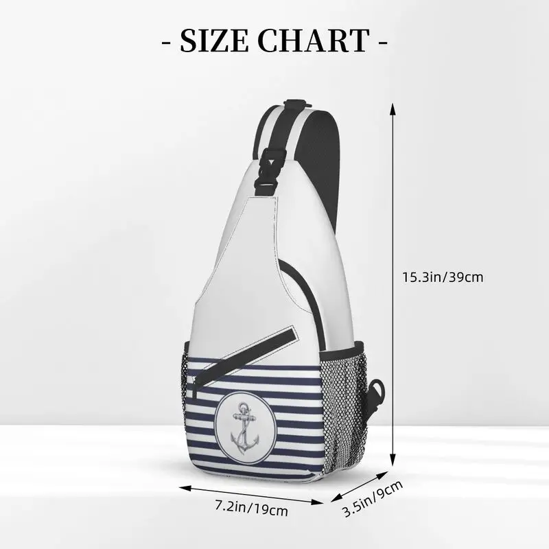 Navy Blue Stripes Nautical Anchor Sling Crossbody Chest Bag Men Fashion Shoulder Backpack for Camping Biking