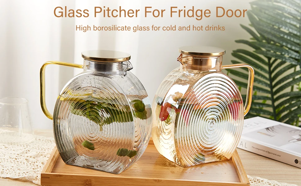 Description Picture 2 of itemSnail Glass Pitcher 2.5L 84oz Large Iced Tea Pitcher with Handle Lids for Fridge Door Water Jug Sun Tea Bottles Cold Water Cups