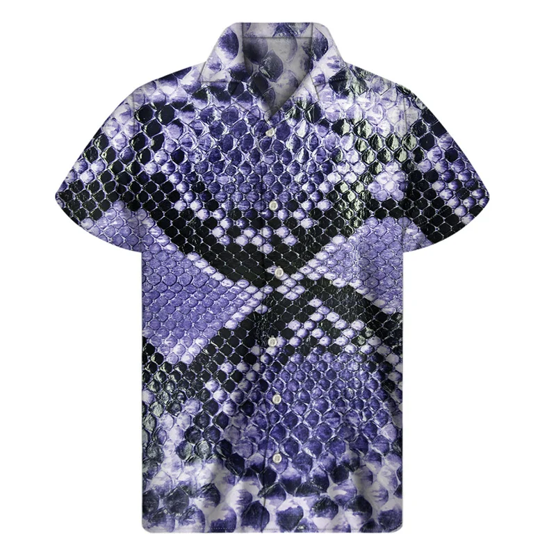 Animal Snake Skin Python 3D Print Hawaiian Shirts Men Personality Lapel Button Shirt Street Loose Short Sleeves Blouse Tops 5