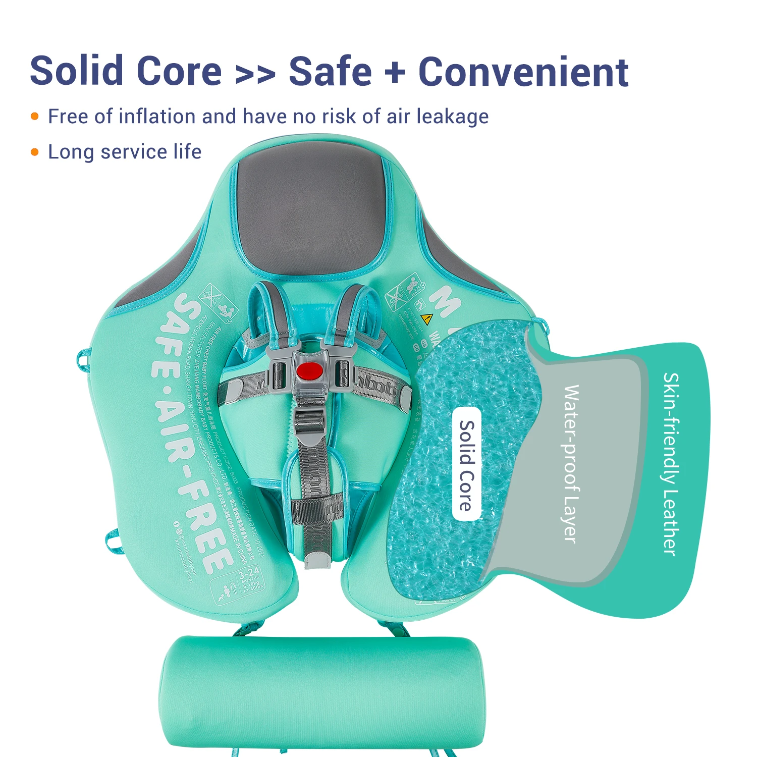Mambobaby Baby Float with Canopy Crotch Strap Inflatable-free Solid Core Kid Swimming Pool Accessory Toddler Water Toy Bathroom 3