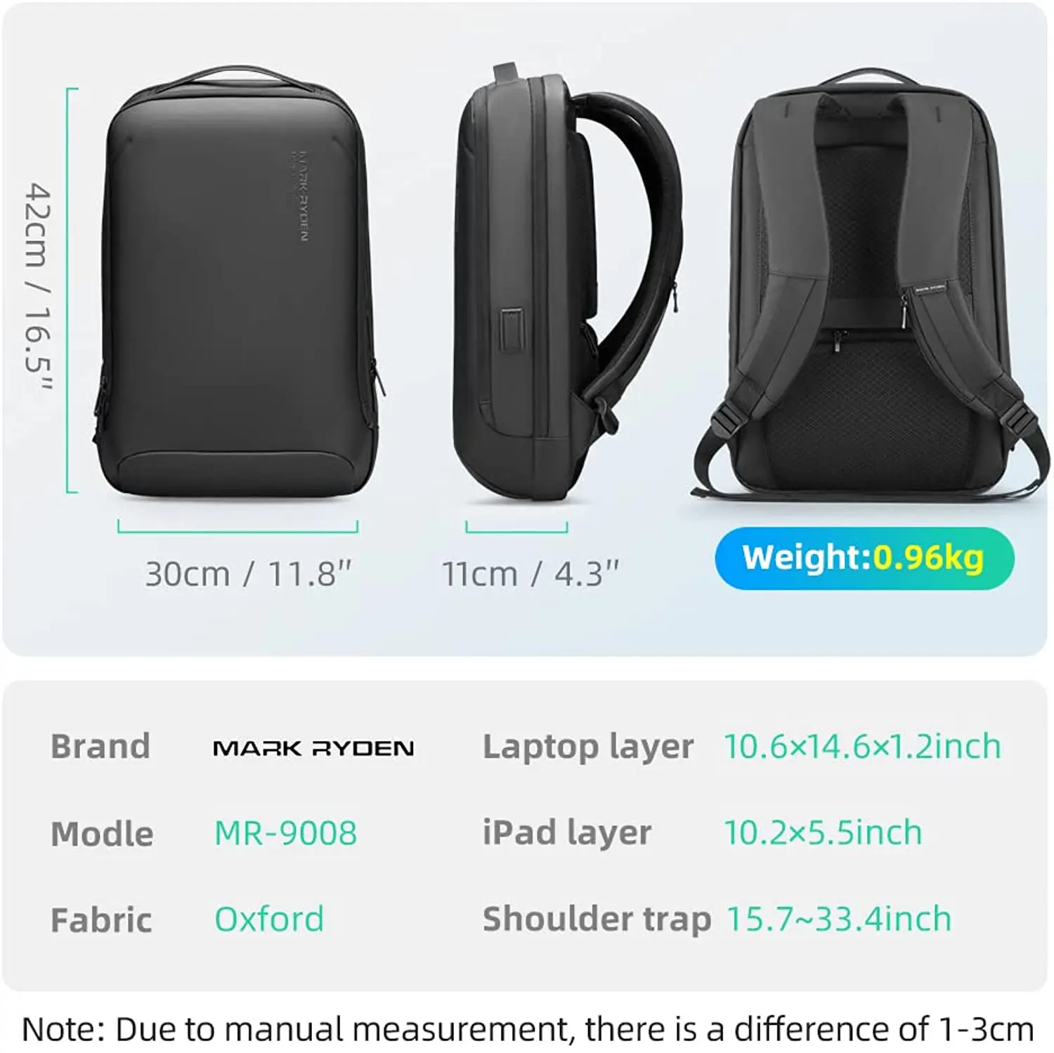 MARK RYDEN Slim Laptop Backpack for Men Water Resistant Travel Business Backpack with USB Charging Port School Computer Bag 3