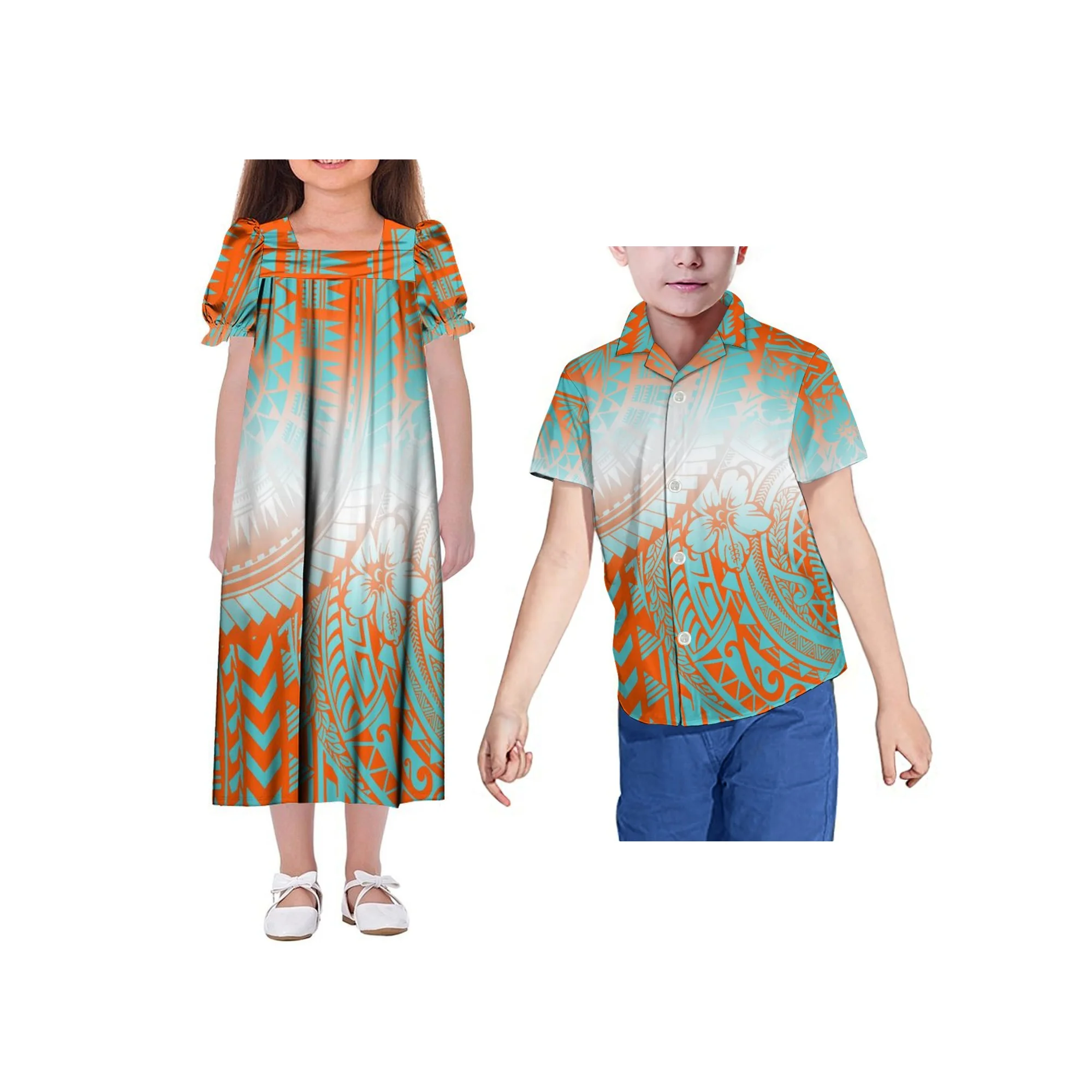New Summer Micronesia Mumu For Girls Polynesian Design Girls Dress Kids Puff Sleeve Puffy Kids Clothes