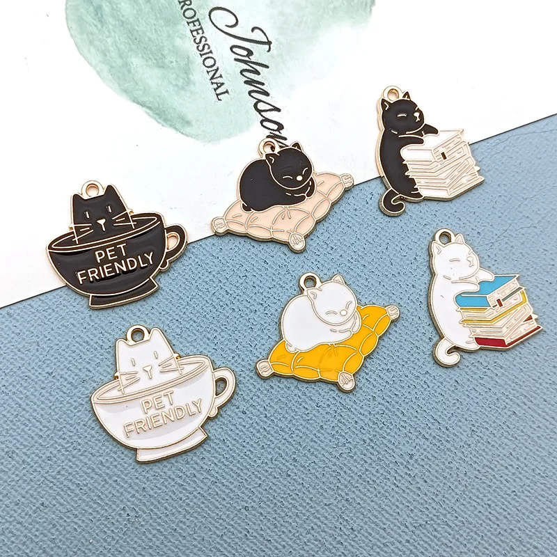 

Kawaii Animal Cat Pendant DIY Alloy Jewelry Accessories Earrings Bracelet Necklace Metal Enamel Oil Drop Pendant 50pcs 22*26mm