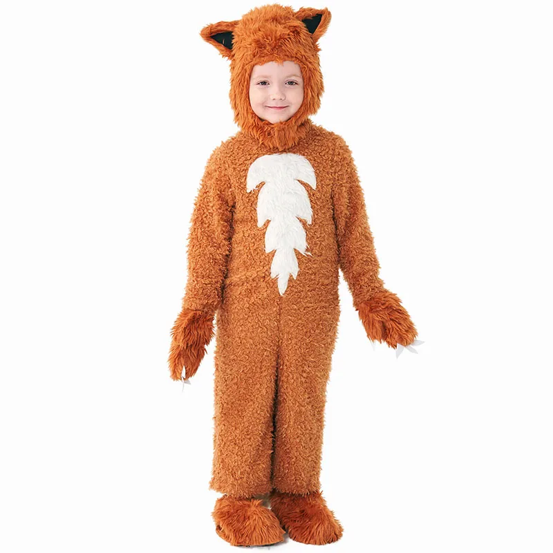 Kids Lion & Fox Costume Set Plush Animal Clothes Outfits Children Party Dress - Up Suits