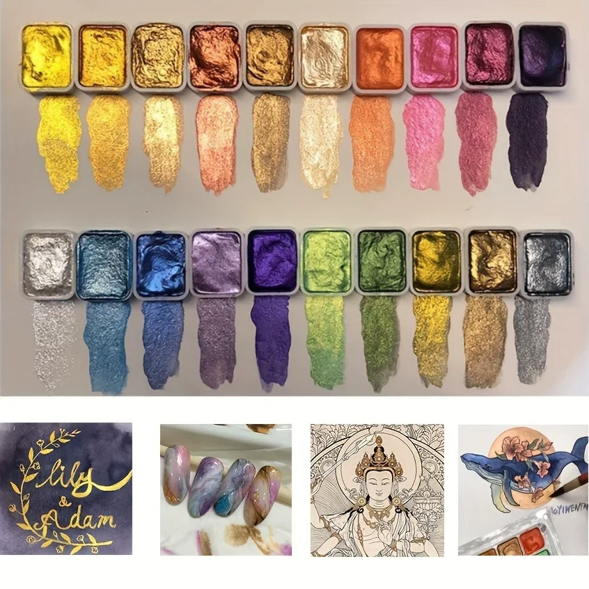 20-Color Solid Watercolor Paint Set with Pearl Shimmer-Non-Fade Vivid Pigments for Nail Art,Crafts,DIY Painting