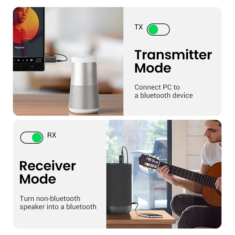 UGREEN-2 인 1 블루투스 차량용 어댑터, 블루투스 5.1, 스테레오 송신기 수신기, 무선 3.5mm Aux 잭 어댑터, 차량용 키트 마이크
