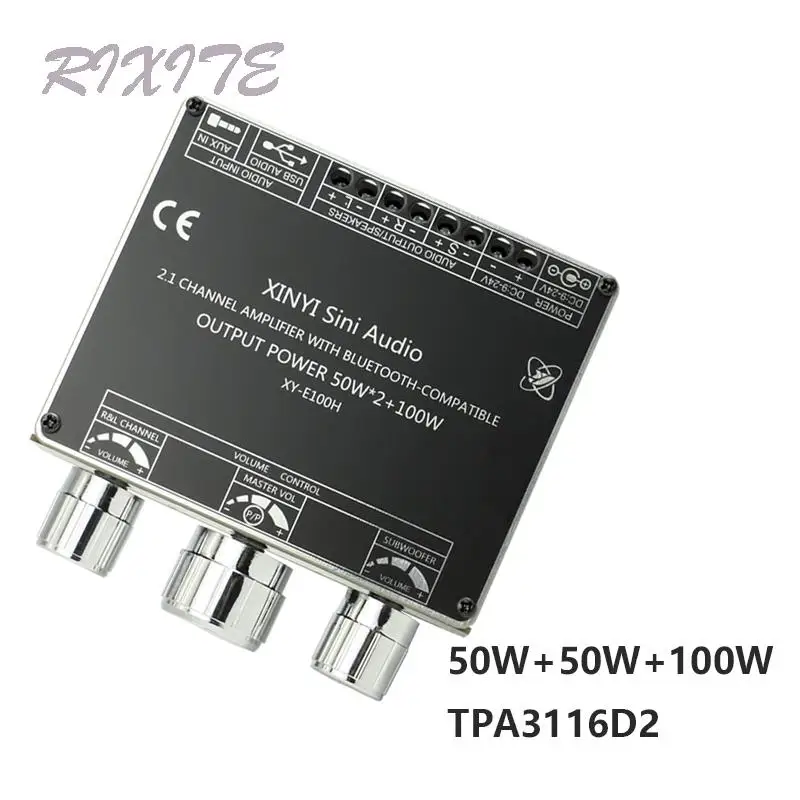 Placa de Amplificador de Áudio Subwoofer Bluetooth 2.1 Canais Ajuste de Baixo e Alto Home Theater Aux Tpa3116d2 50w x Mais 100w