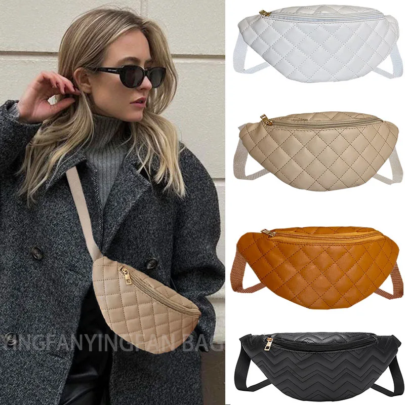 

Rhombus Embroidery Waist Packs for Women Fashion Chain Waist Bag Female Fanny Pack Wide Strap Crossbody Bag Women's Handbags