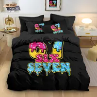 3pcs six seven black printed coreless down comforter set, comfortable bedroom, dormitory bedding decoration, machine washable