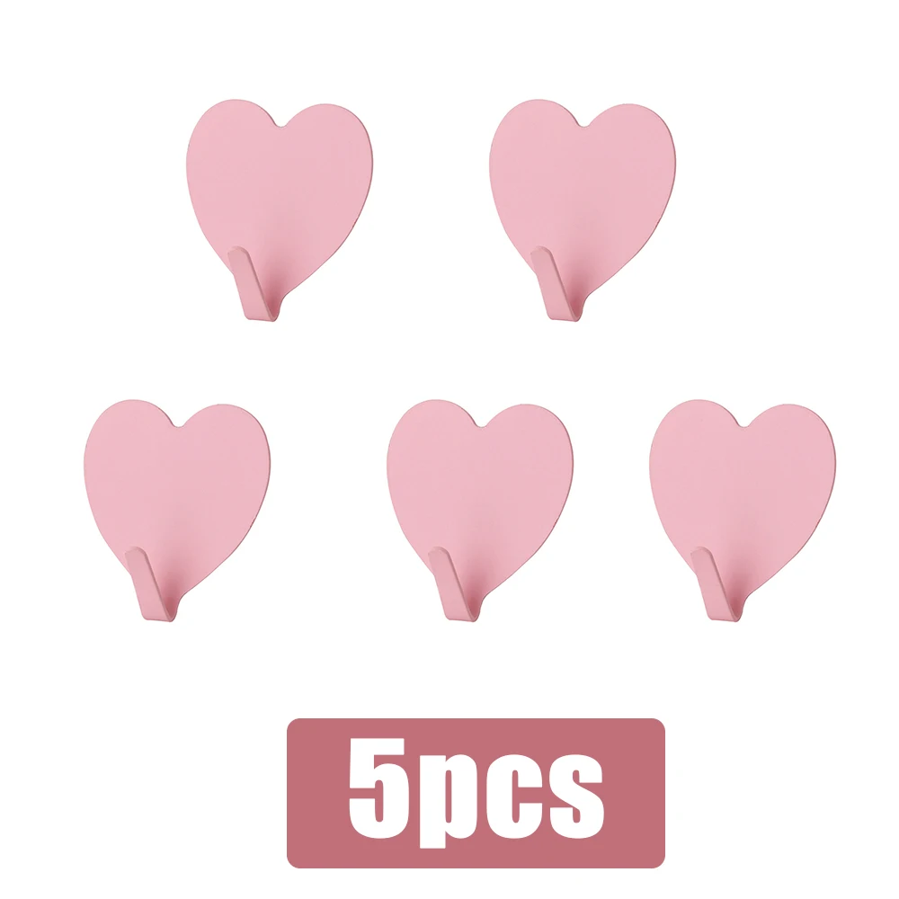 Pink Heart-Shaped Stainless Steel Adhesive Wall Hook for Keys, Clothes, and Towels
