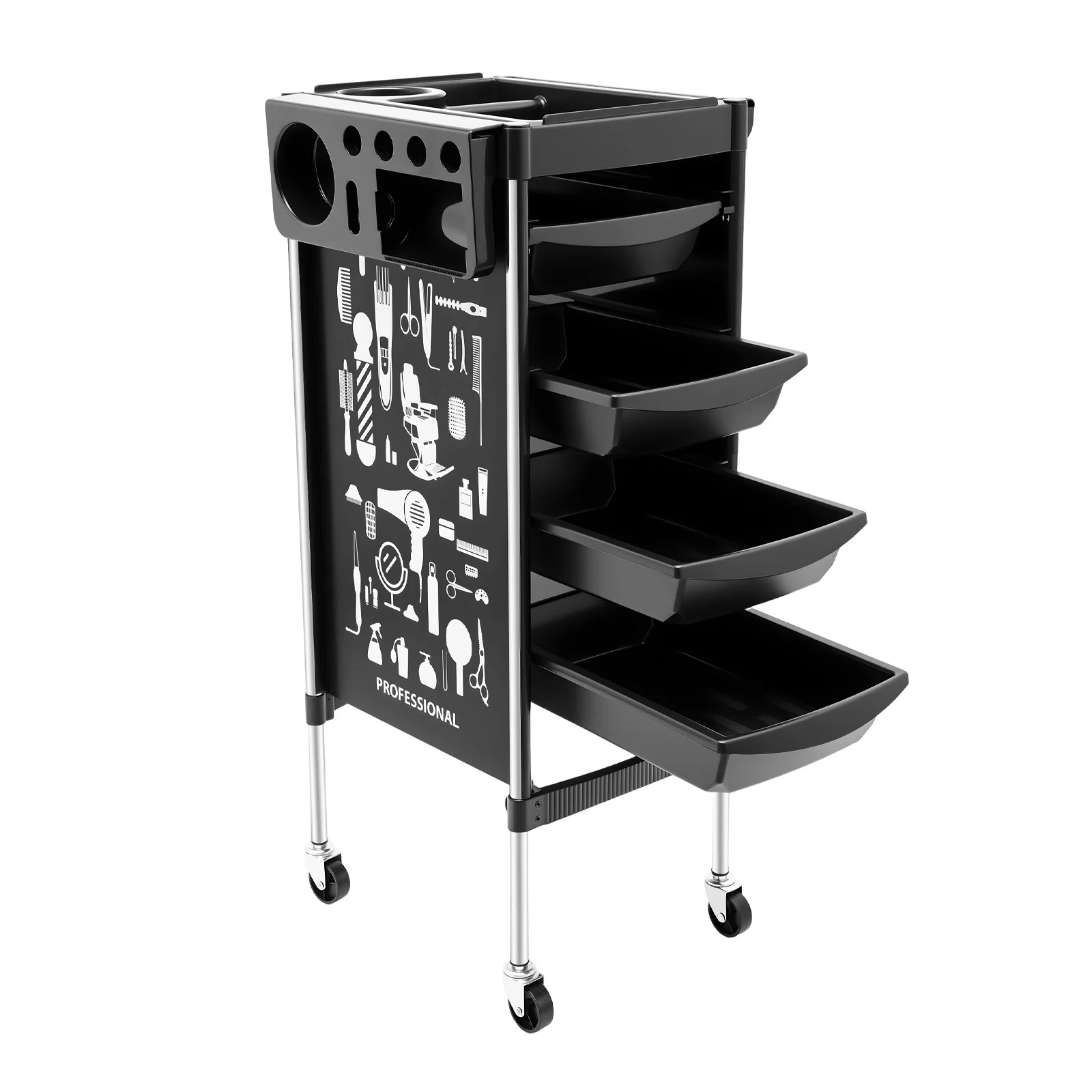 5-stöckiger Friseurwagen auf Rollen, klappbare Oberseite & herausnehmbare Schubladen, 15 kg pro Ebene, Mehrzweckwagen für Salon, Tierpflege – Detail 10