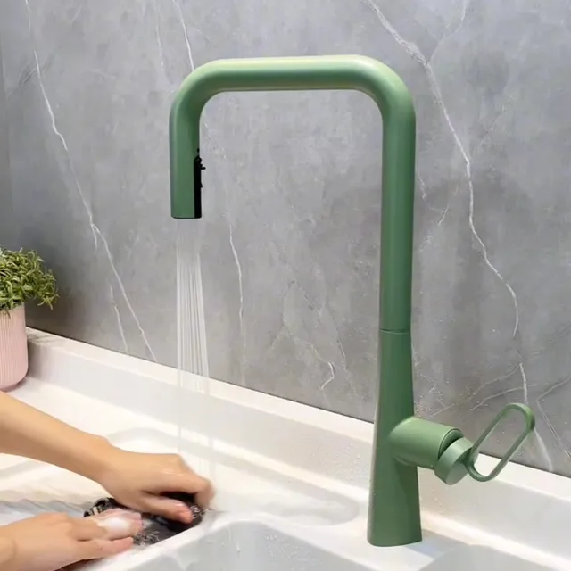 ก๊อกน้ําห้องครัวดึงเดี่ยวทองเหลืองหมุนร้อนและเย็นแปรงทอง Water Saving Decked Sink Mixer Tap ใหม่แฟชั่น 5