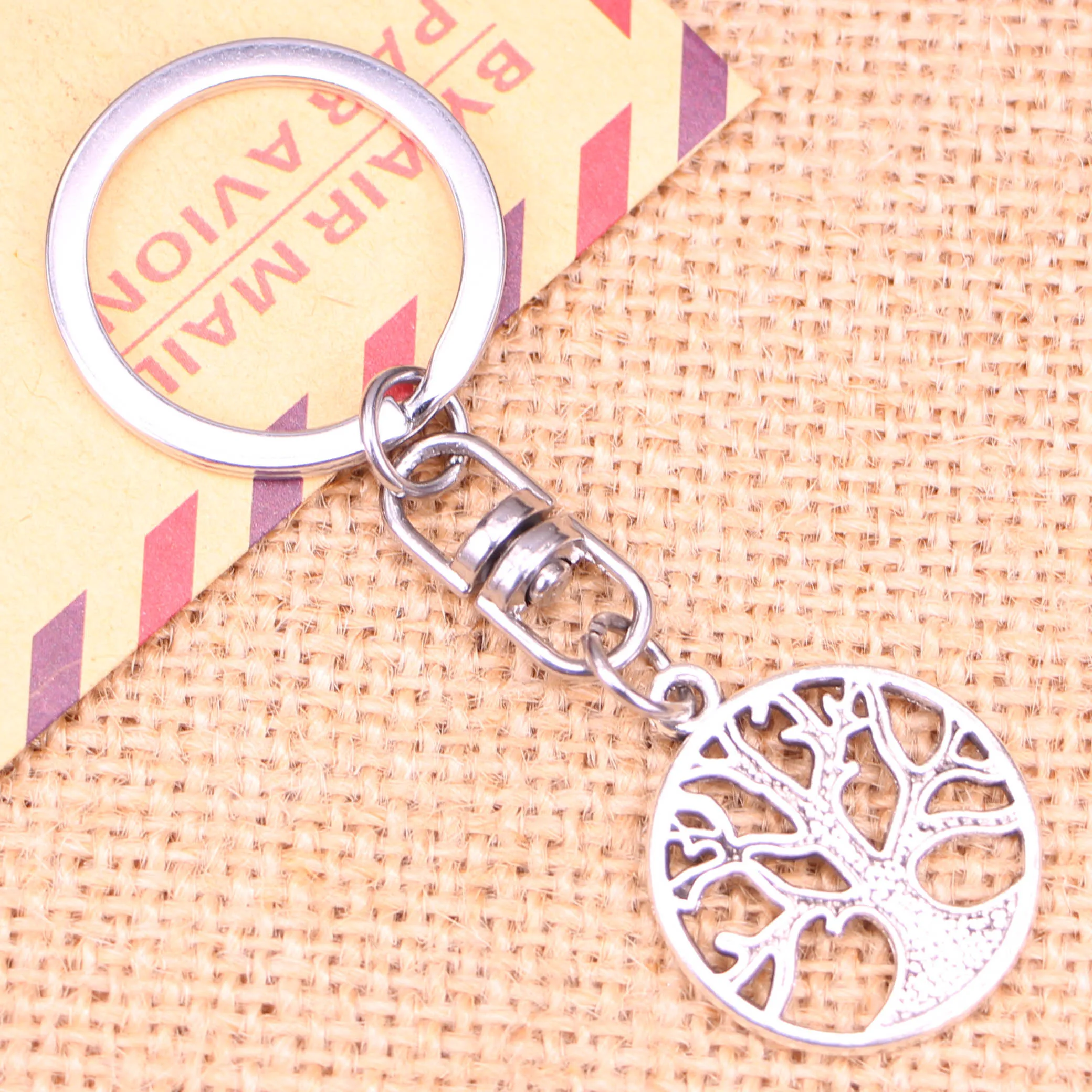 새로운 패션 키 체인, 23mm, 평화 나무 펜던트, DIY 남성 쥬얼리, 자동차 키 체인 반지, 선물용 기념품 거치대, 20 개