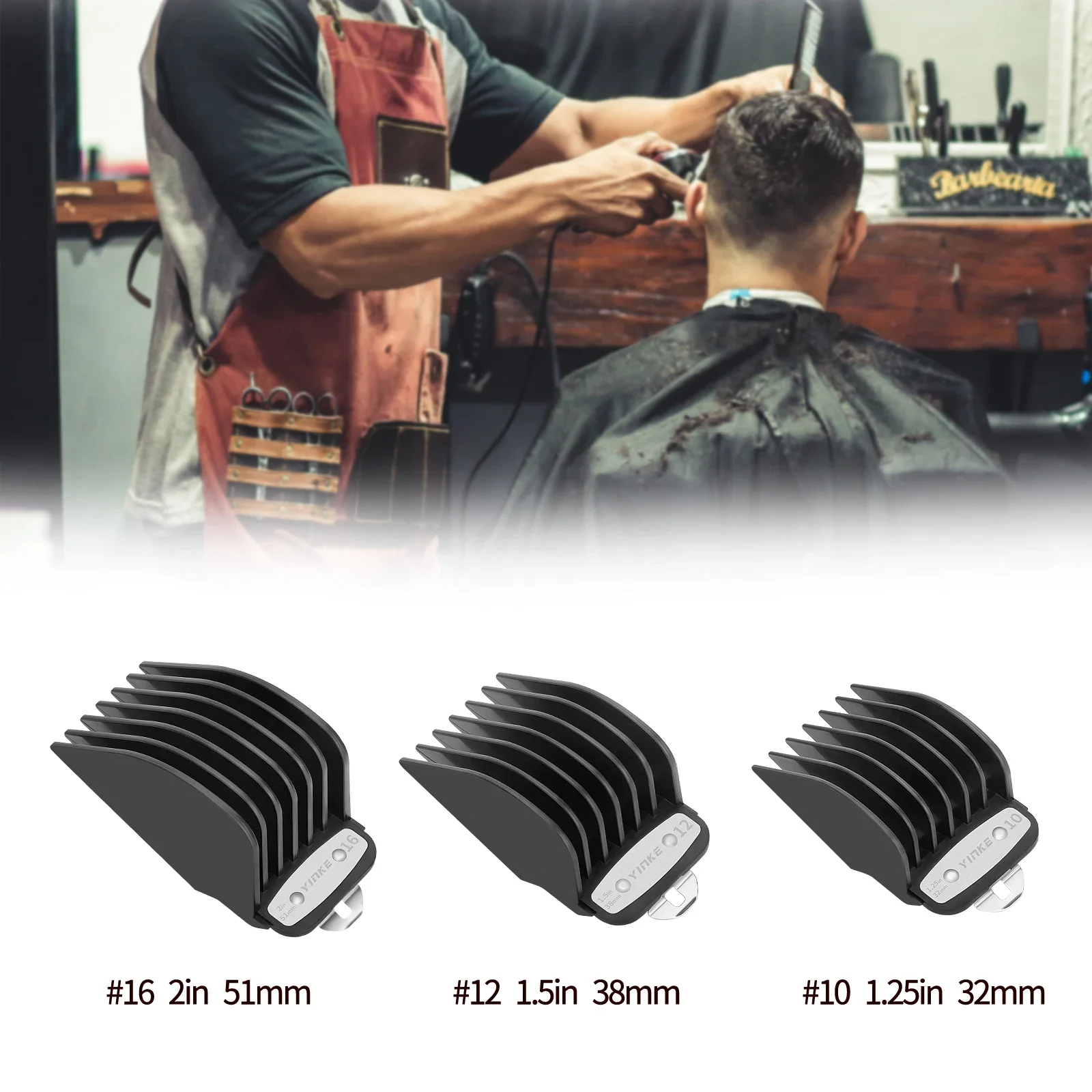 YINKE Clipper Guards for Wahl Hair Clippers Trimmers with Metal Clip 1.25"/1.5"/2" NO.16 NO.12 NO.10 Fits Most Size Wahl Trimmer 3