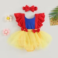 2023-03-01 Lioraitiin 0-24M Baby Girl Bodysuit Summer Ruffle Sleeveless Patchwork Dress Party Tops Headband Outfit 1