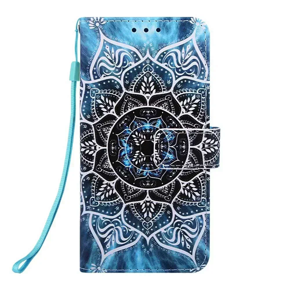 Cute Painted Leather Flip Case - Wallet Stand Cover with Card Holder and Strap