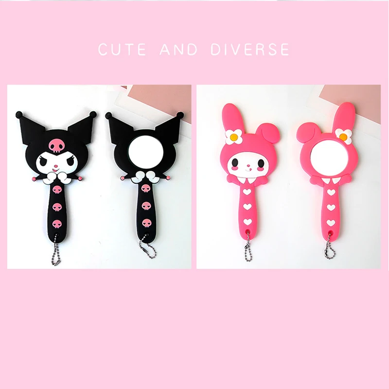 Kawaii Sanrio My Melody Kuromi Anime Figure Hand Mirror Travel Portable Carry Hd Makeup Mirror