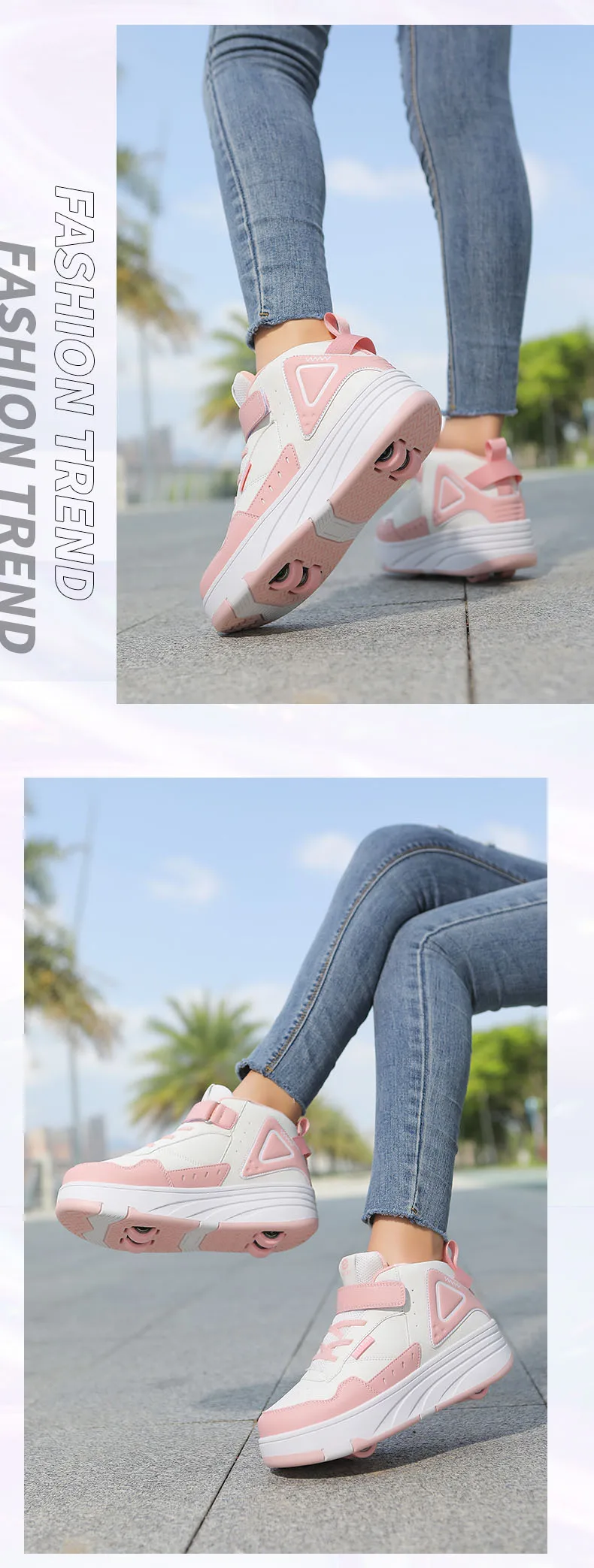 Children Roller Skates - Kids 4 Wheel Shoes With TPR Outsole & Hook And Loop Closure