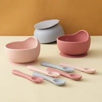 3PCS Baby Silicone Dinner Set Suction Dishes Waterproof Spoon Fork Feeding Training Sets For Children Food Grade Baby Tableware 1