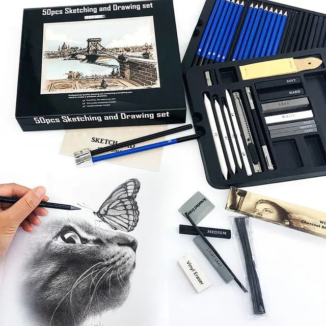 KALOUR 50pcs Pack Drawing Set Sketch Kit, Sketching Supplies with 2  Sketchbook, Graphite, and Charcoal Pencils, Art Supplies - AliExpress