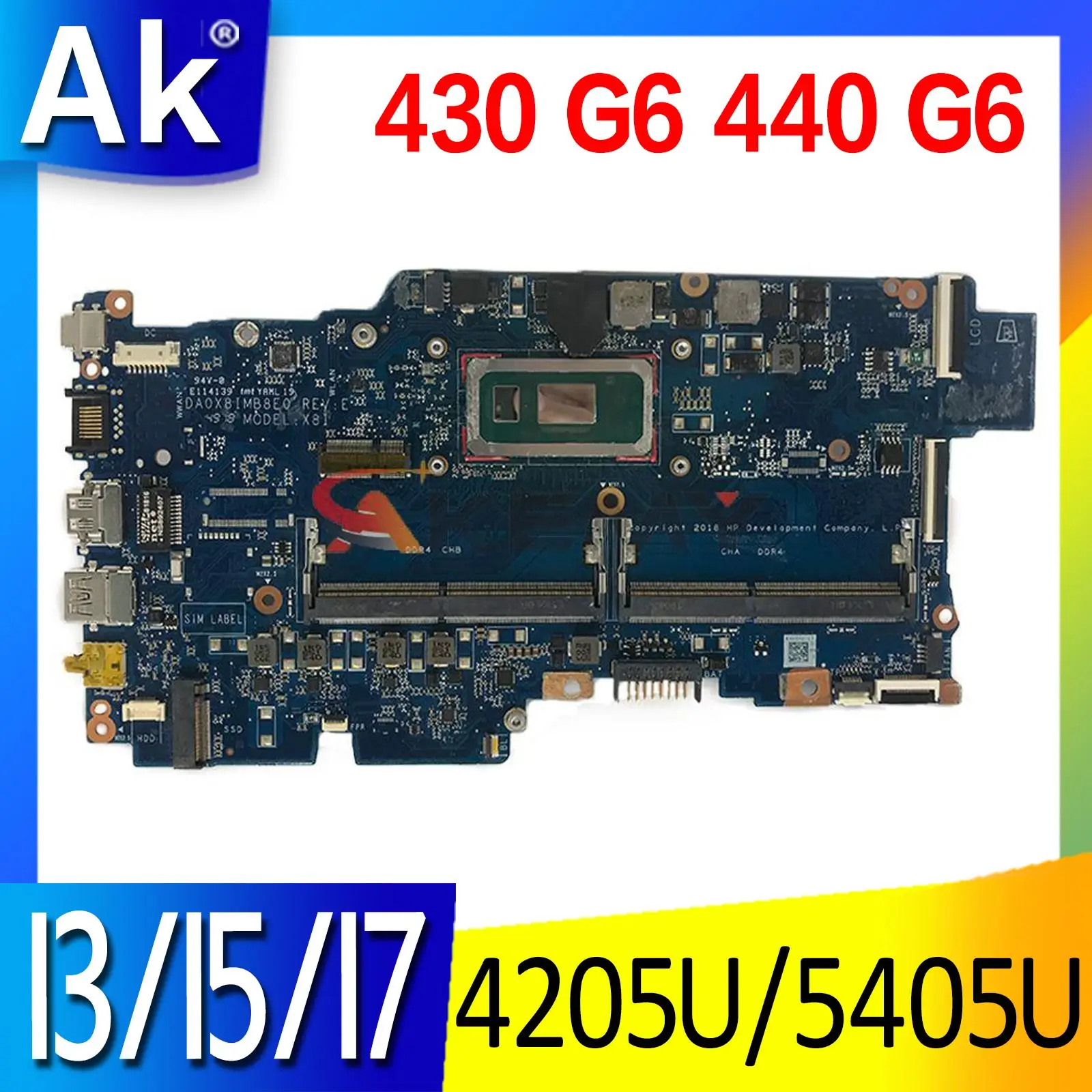 Carte mère HP PROBOOK 430 G6 DA0X8IMB8E0 REV:E INTEL 5405U d'origine