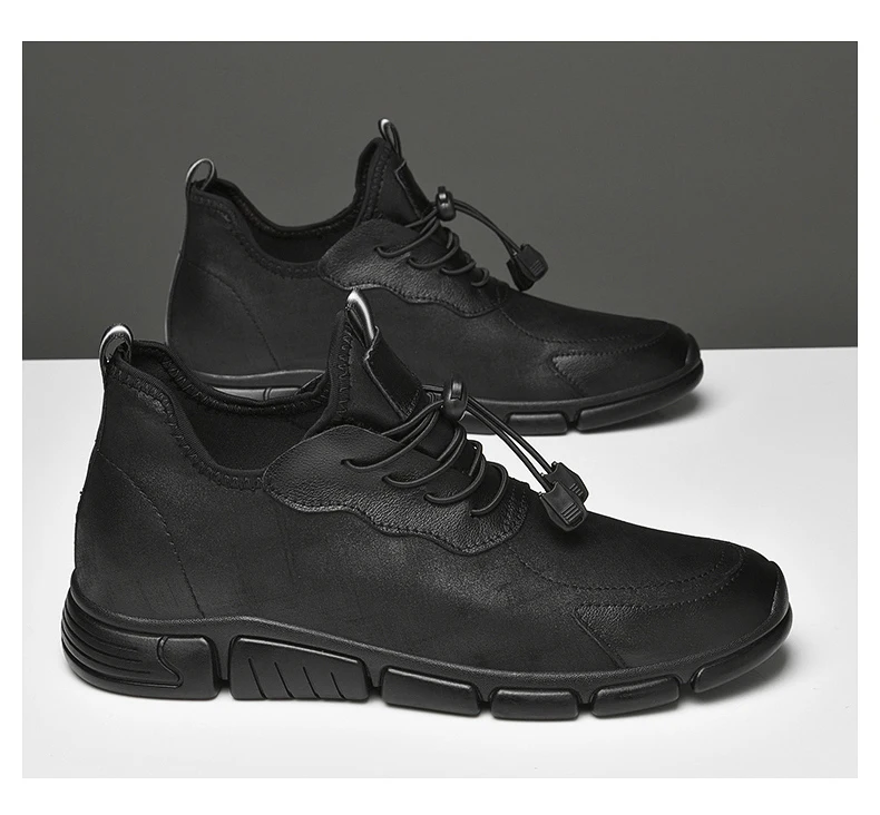 Flache/5 cm Aufzug Männer Schuhe Schwarz Weiches Leder Winter Warme Männer Mokassins Höhe Erhöhen Größere Schuhe Keil Chunky turnschuhe – Detail 17