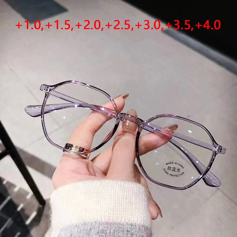 

Многоугольные очки для чтения с полимерной оправой, ультралегкие пресбиопические очки + 1,0 ~ + 4,0, очки для дальнего зрения, новинка 2021, женские и мужские портативные очки