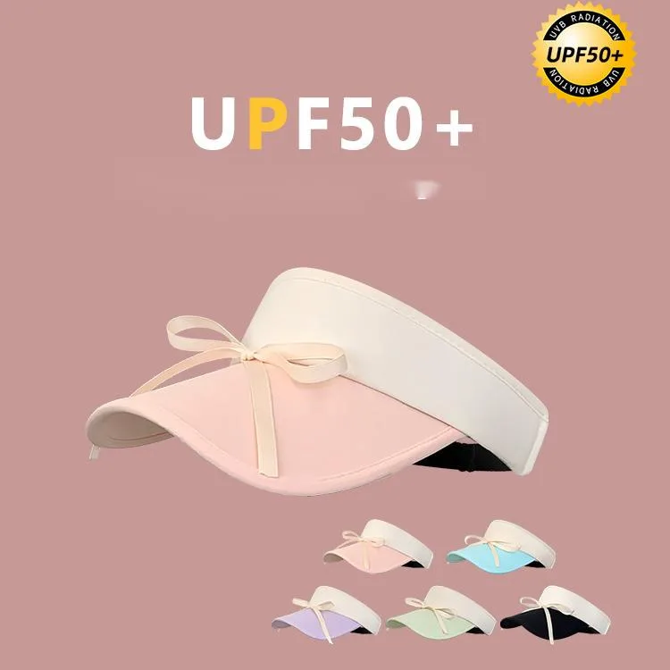 New Sweet Bow Tie with Ice Silk Sunscreen Open Top Hat for Women Summer Sunshade Macaron Color Versatile Big Eaves_voghion.com