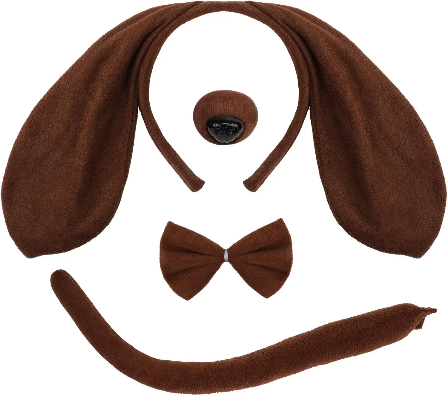 4PCS Brown Dog Costume Set Puppy Animal Dog Ear Headband Tail Nose Bow Tie Cosplay Costume Accessories For Adult Kids Halloween
