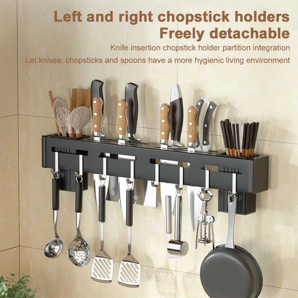 

Kitchen Storage Rack Punch-free Stainless Steel Cookware Holder Heavy Duty Kitchen Knivies Spoons Holder with Hanging Hooks