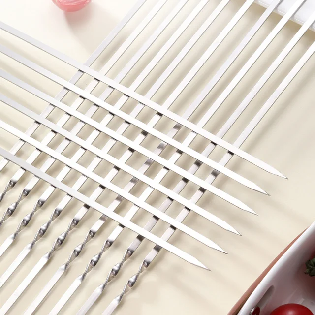 10Db Rozsdamentes Acél Grillnyugati Nyárs Újrafelhasználható Bbq Kebab Vasbot Kültéri Kemping Piknik Szerszámok Főzési Szerszámokhoz - Image 6